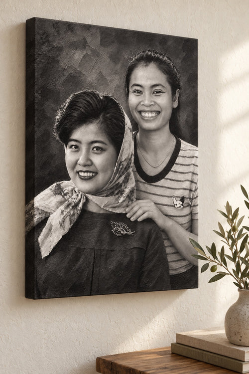 Hand-painted style memorial portrait on canvas