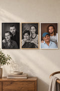 Framed print portrait in oak, black and white frames